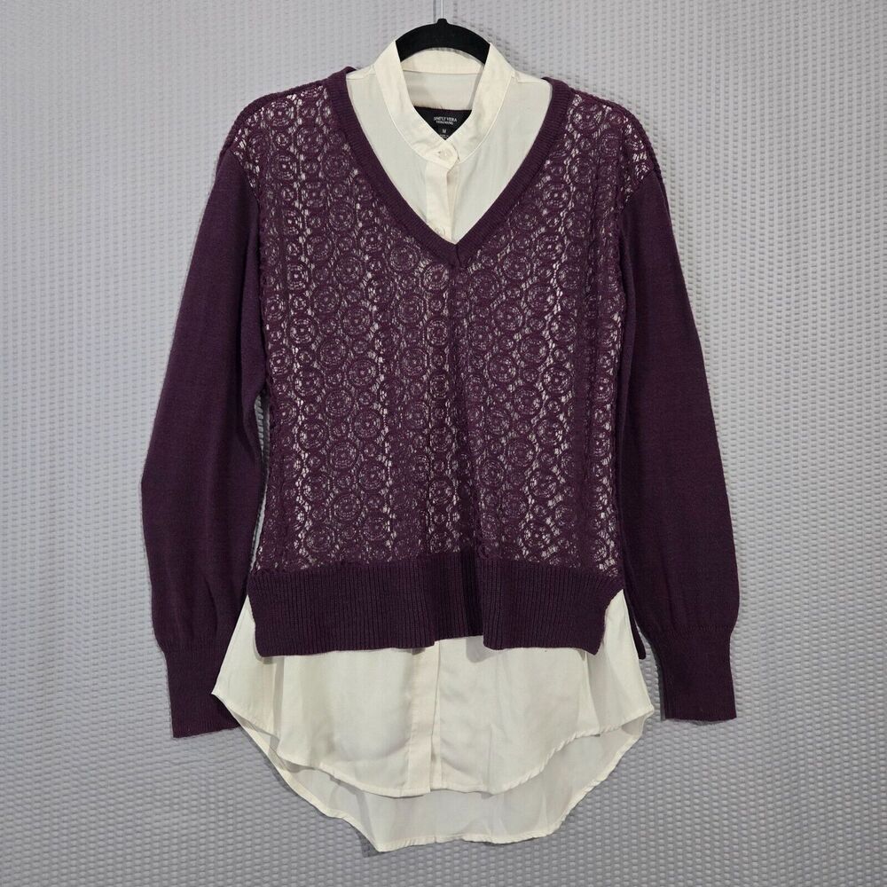 Simply Vera Wang Womens Lace Sweater Button Up Long Sleeve Size M Preppy Career‎